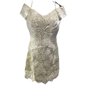 Majestic Vintage Y2k White&Ivory Satin Short Wedding Dress detachable Train Sz.8